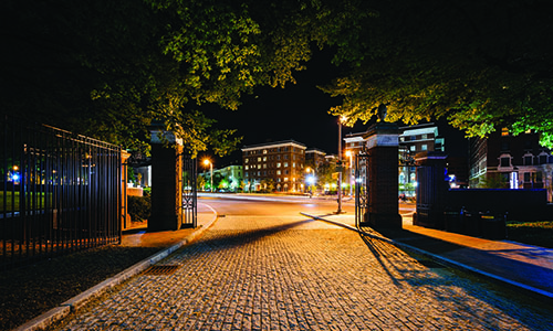 JHU campus at night